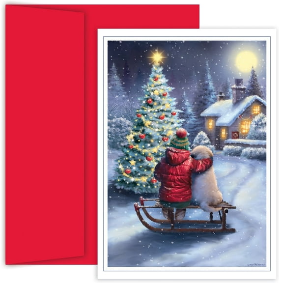 Masterpiece Studios Best Friends Holiday Brights Collection 16-Count Boxed Christmas Cards with Envelopes, 7.8" x 5.6"