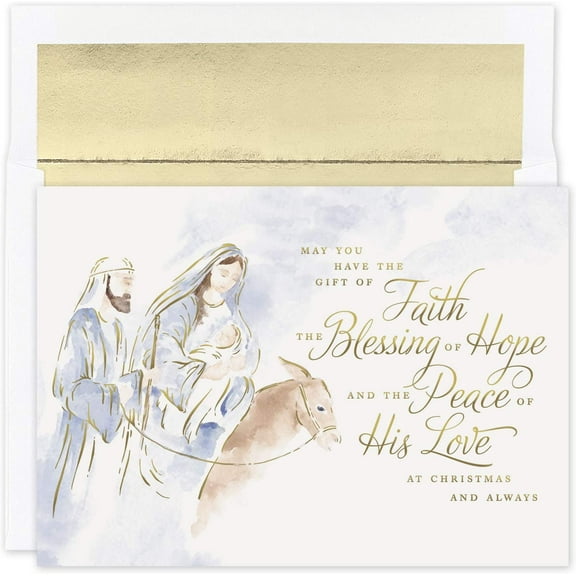 Masterpiece Studios Holiday Collection 16-Count Boxed Religious Christmas Cards With Foil-Lined Envelopes, 7.8" x 5.6", Blessing of Hope (942600)
