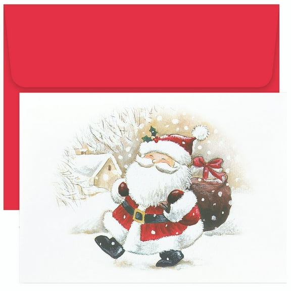 Masterpiece Studios Happy Santa Holiday Brights Collection 16-Count Boxed Christmas Cards with Envelopes, 7.8" x 5.6"