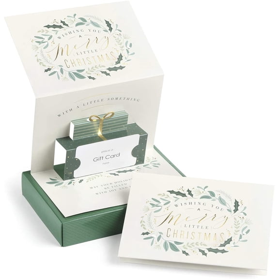 Masterpiece Studios Holiday Collection 10-Count Pop-Up Gift Greeting Gift Card Holders with Envelopes, 5" x 7", Merry, gold