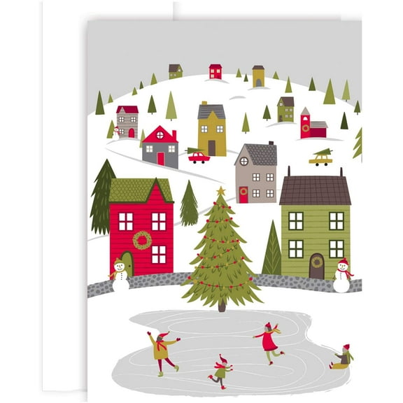 Masterpiece Studios Holiday Collection 12 Cards / 12 Envelopes, Whimsical Village, red