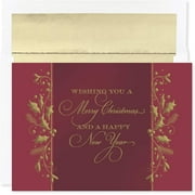 Masterpiece Studios Holiday Collection 15-Count Boxed Embossed Christmas Cards with Foil-Lined Envelopes, 7.8" x 5.6", Christmas Tradition (935600)