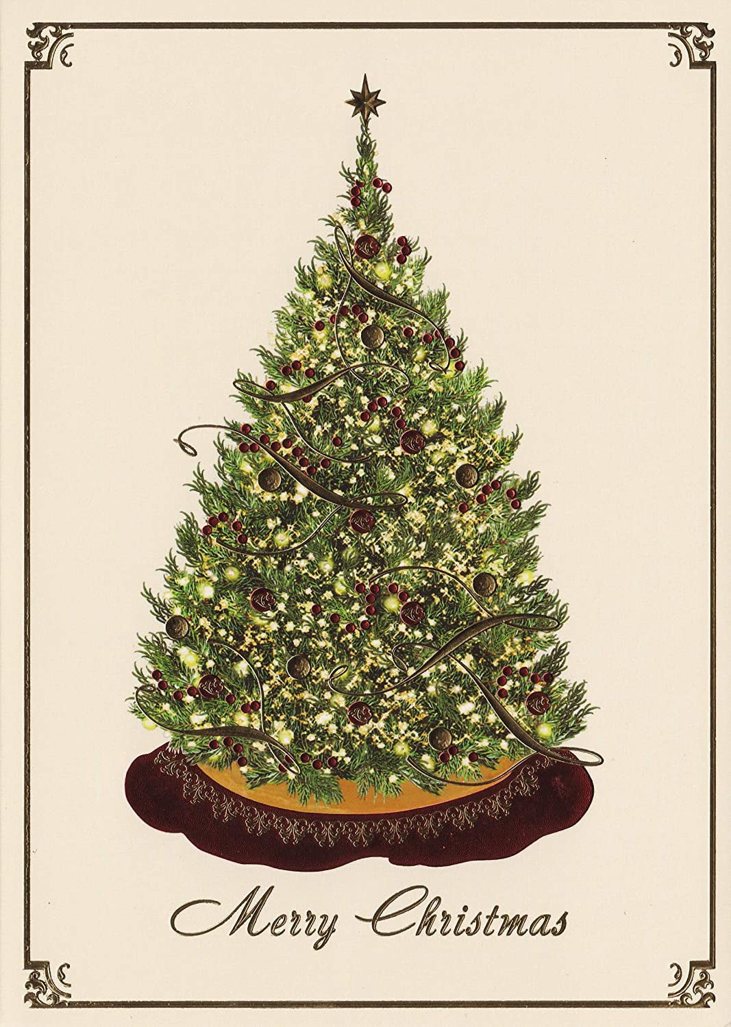 Masterpiece Studios Holiday Collection 15-Count Boxed Embossed Christmas Cards with Foil-Lined Envelopes, 7.8" x 5.6", Elegant Tree (851400)