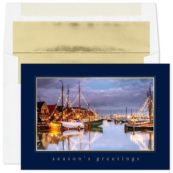 Masterpiece Studios Holiday Collection 16-Count Boxed Christmas Cards with Foil-Lined Envelopes, 5.6" x 7.8", Sailboat Greetings (965600)
