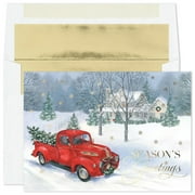 Masterpiece Studios Holiday Collection 16-Count Boxed Christmas Cards with Foil-Lined Envelopes, 5.6" x 7.8", Trucking the Tree (948700A)