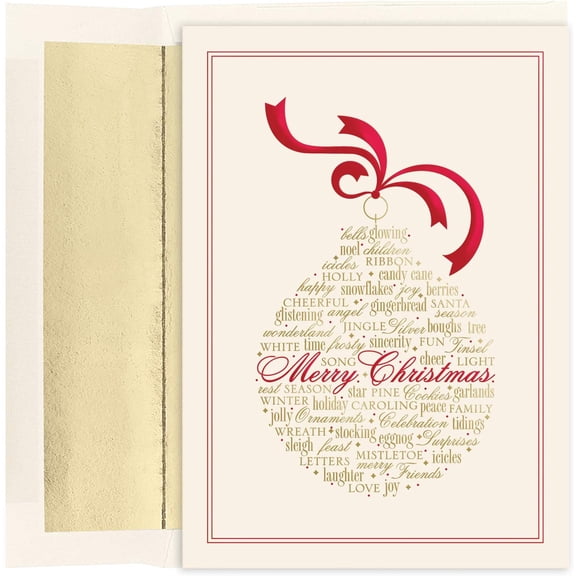 Masterpiece Studios Holiday Collection 16-Count Boxed Christmas Cards with Foil-Lined Envelopes, 7.8" x 5.6", Words of Christmas Ornament (932000)