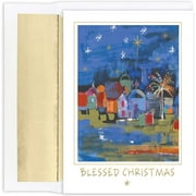 Masterpiece Studios Holiday Collection 15-Count Boxed Embossed Religious Christmas Cards with Foil-Lined Envelopes, 7.8" x 5.6", Joy Nativity (930700)