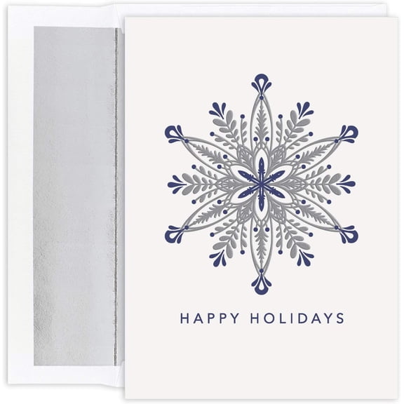 Masterpiece Studios Holiday Collection 18-Count Boxed Christmas Cards With Foil-Lined Envelopes, 7.8" x 5.6", Embossed Ornate Silver Snowflake (936200)