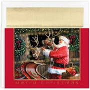 Masterpiece Studios Holiday Collection 18-Count Boxed Christmas Cards with Foil-Lined Envelopes, 7.8" x 5.6", Santa and Reindeer (928000), Santa & Reindeer