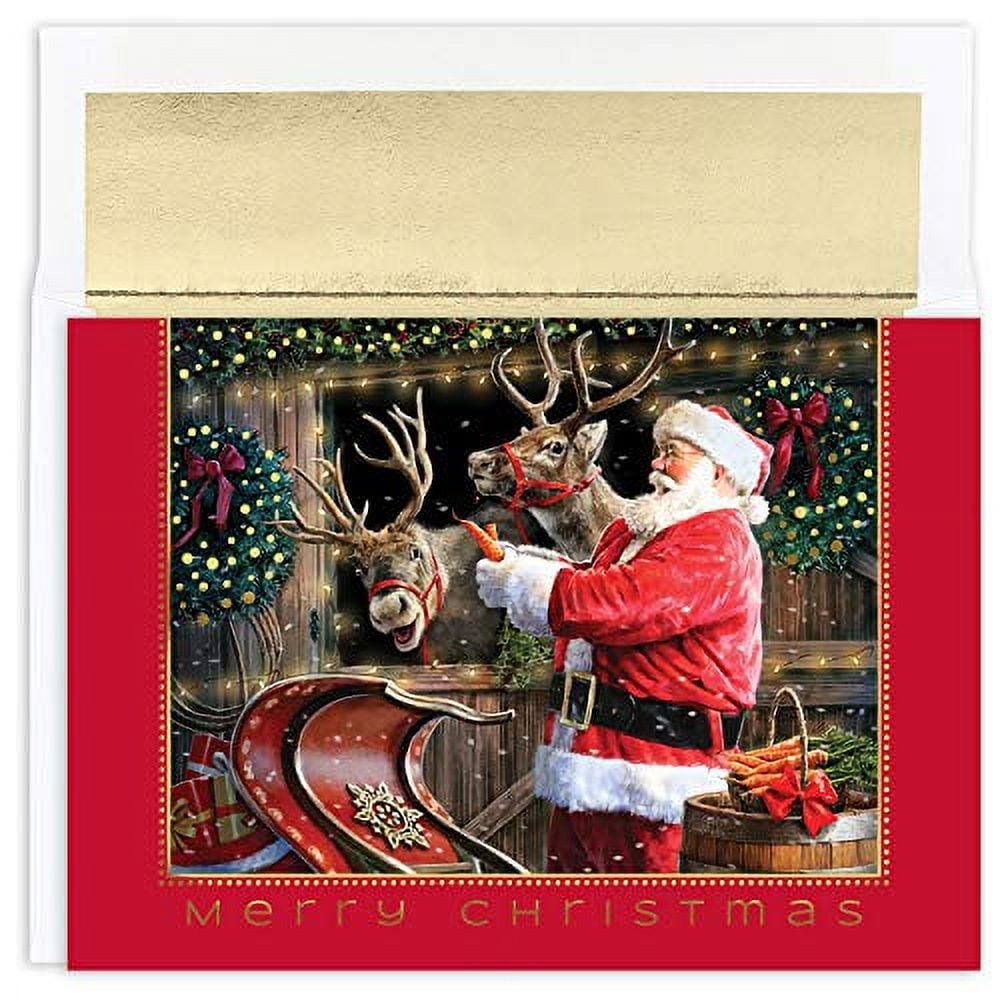 Masterpiece Studios Holiday Collection 18-Count Boxed Christmas Cards with Foil-Lined Envelopes, 7.8" x 5.6", Santa and Reindeer (928000)