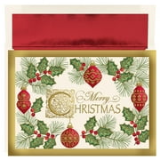 Masterpiece Studios Holiday Collection Premium 16-Count Boxed Embossed Christmas Cards with Foil-Lined Envelopes, 7.8″ x 5.6″