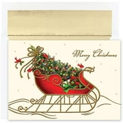 Masterpiece Studios Holiday Sleigh Holiday Collection Premium 15-Count Boxed Embossed Christmas Cards with Foil-Lined Envelopes, 7.8" x 5.6"