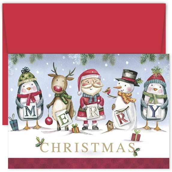 Masterpiece Studios Santa and Friends Christmas Holiday Boxed Cards Set, 16 Piece