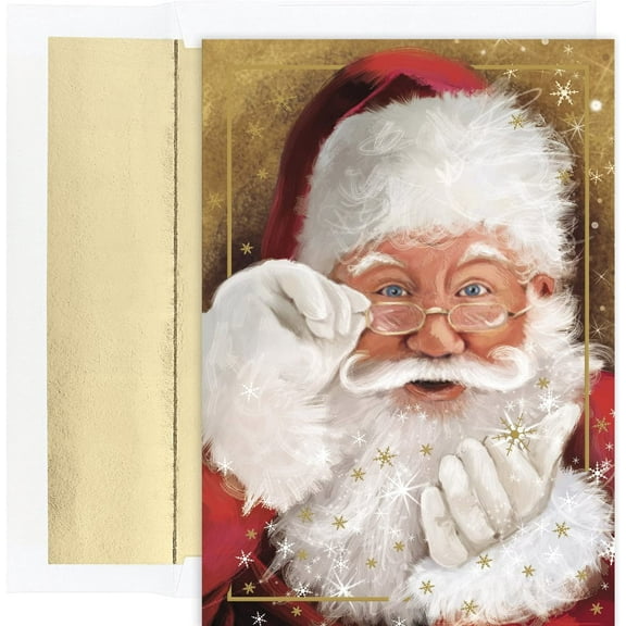 Masterpiece Studios Sparkling Santa Holiday Classic Collection 16-Count Boxed Christmas Cards with Foil-Lined Envelopes, 7.8" x 5.6"