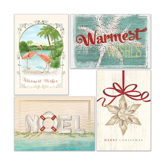 Masterpiece Studios Warm Weather Wishes Holiday Foil Assortment 12-Count Boxed Assorted Holiday Cards 3 each of 4 Different Designs