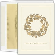 Masterpiece Studios Warmest Wishes 16-Count Boxed Holiday Cards With Foil-Lined Envelopes, Golden Shell Wreath, 5.6" x 7.8" (947800)