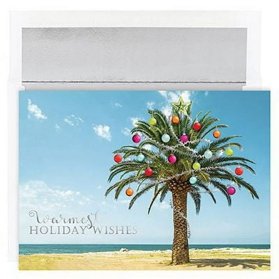 Masterpiece Studios Warmest Wishes 16-Count Christmas Cards, Decorated Palm Tree, 7.87" x 5.62" (919700), Decorated Palm Trees