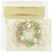 Masterpiece Studios Warmest Wishes Holiday Collection 16 Cards/Foil-Lined Envelopes, Beach Greens Wreath, 5.6" x 7.8"