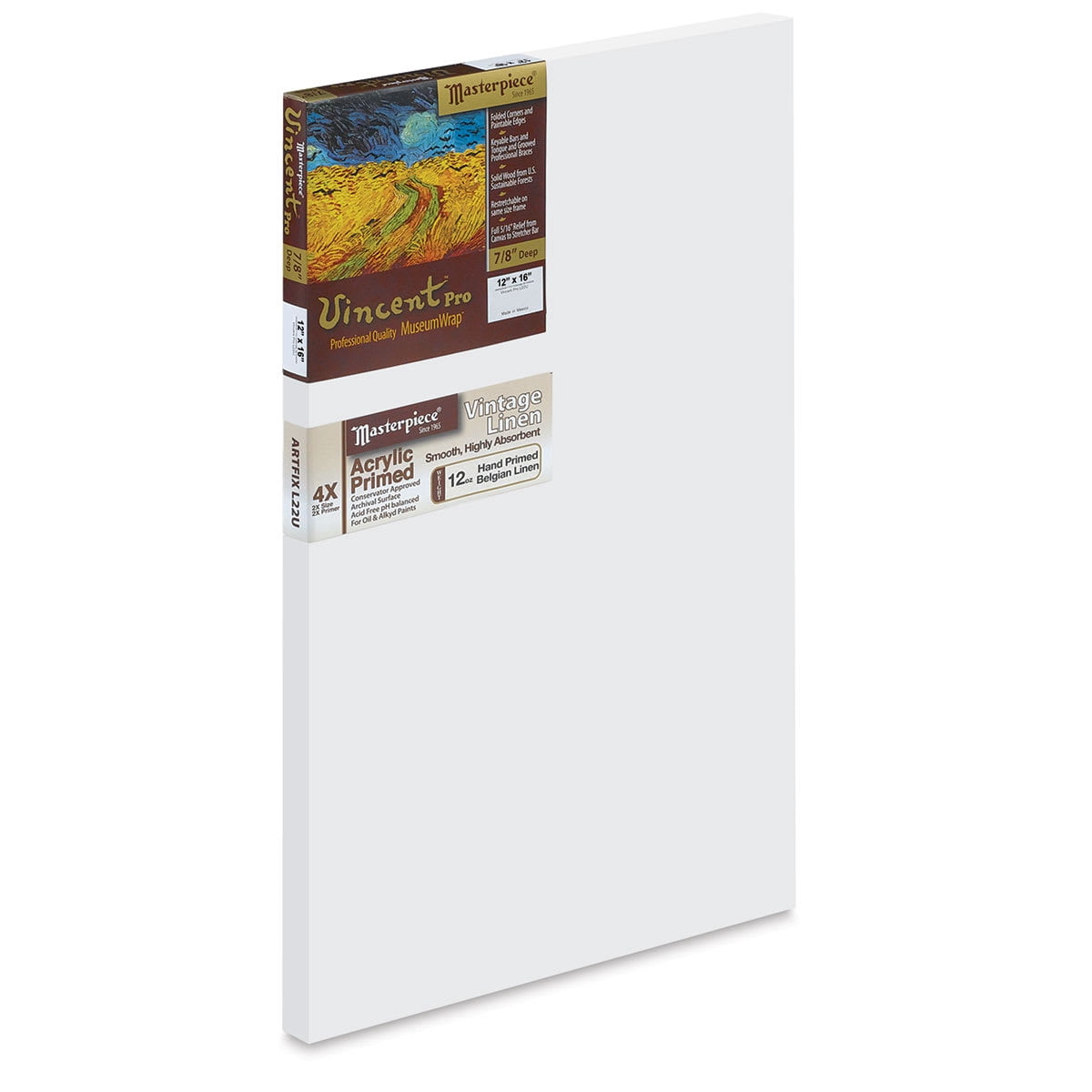 Masterpiece Vincent Pro Artfix Linen Canvas - 12" x 16", Acrylic Primed