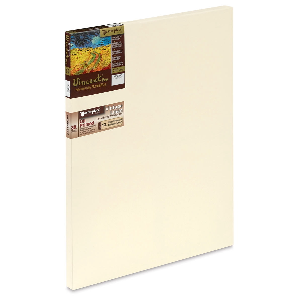 Masterpiece Artist Canvas 42144 Vincent PRO 7/8" Deep, 18" x 24", Linen 13.0oz - 3X - Vintage Oil Primed