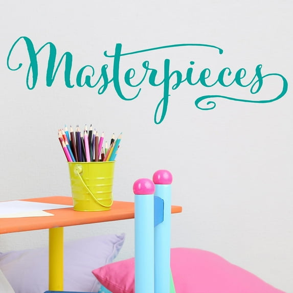 Masterpieces Vinyl Lettering Wall Decal Sticker Kids Art Word Fun Kids Room Decals Size: 6.5'H x 21'L - Color: Turquoise