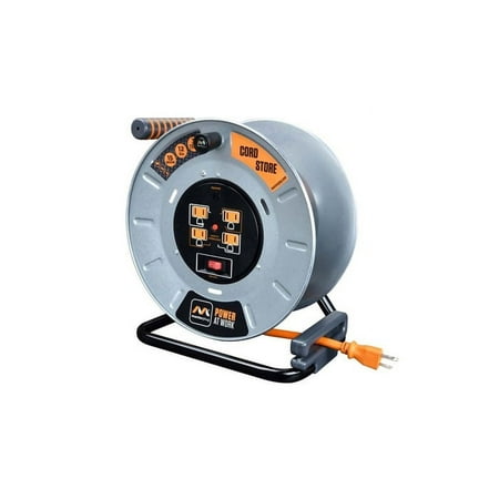 Masterplug - 1Ft 4 Sockets 15A 12AWG Large Open Metal Reel - Metal & Orange