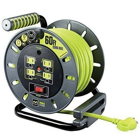 Masterplug - 60Ft 4 Sockets 13A 14AWG Medium Open Cable Reel - Green & Grey