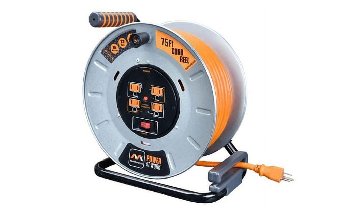 DEWENWILS Heavy Duty Open Cord Reel with 80FT Extension Cord, Hand Wind  Retractable, 14/3 AWG SJTW, 4 Grounded Outlets, 13 Amp Circuit Breaker,  Orange