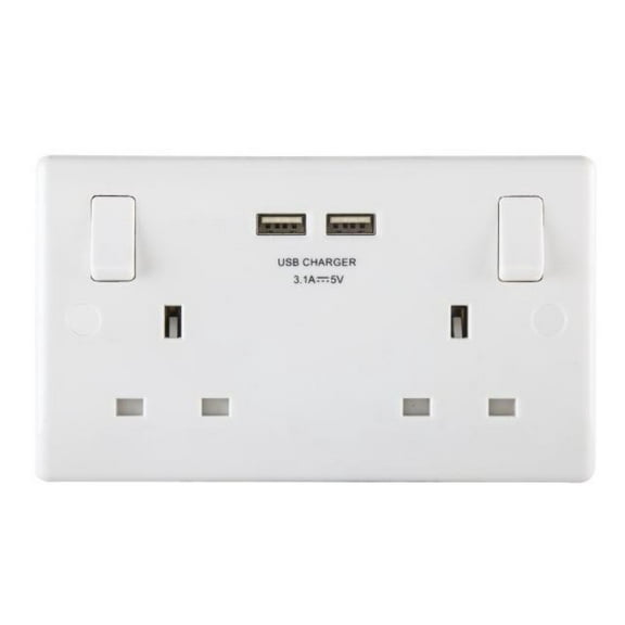 Masterplug - Switched Socket 2-Gang 13A with 2 x USB Ports