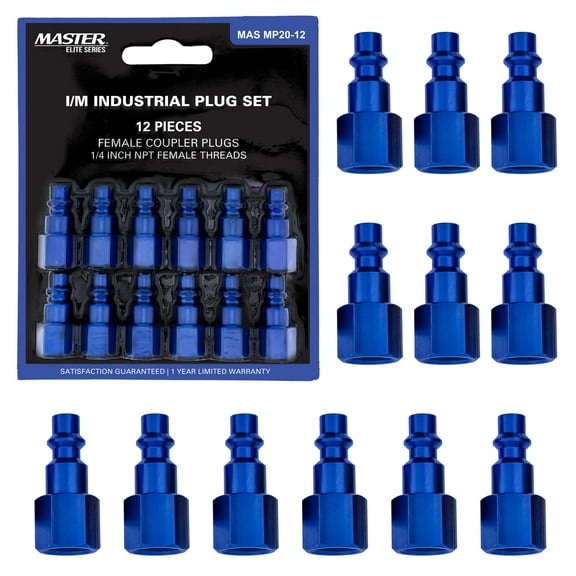 Masterpro, Aluminum Blue Industrial I/M Type Plug Air Tool Fittings 1/4" NPT 12 Pieces