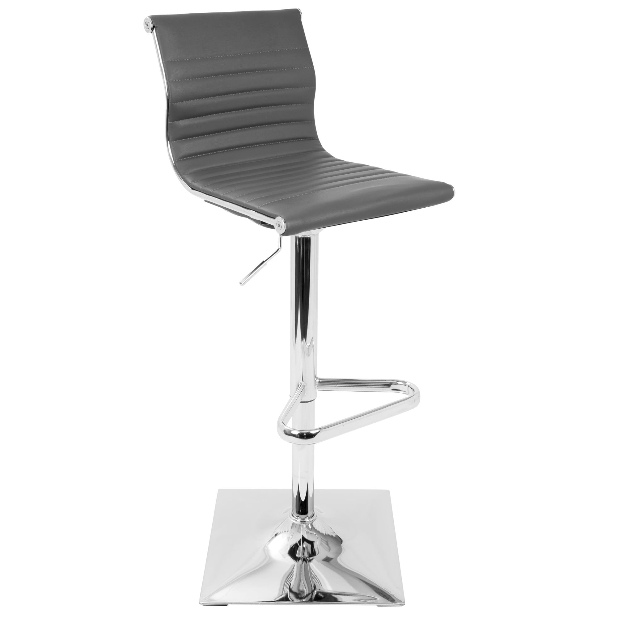 Contemporary Adjustable Swivel Gray Leather Barstool