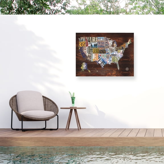 Masters Fine Art ' License Plate Map on Wood' Outdoor Canvas
