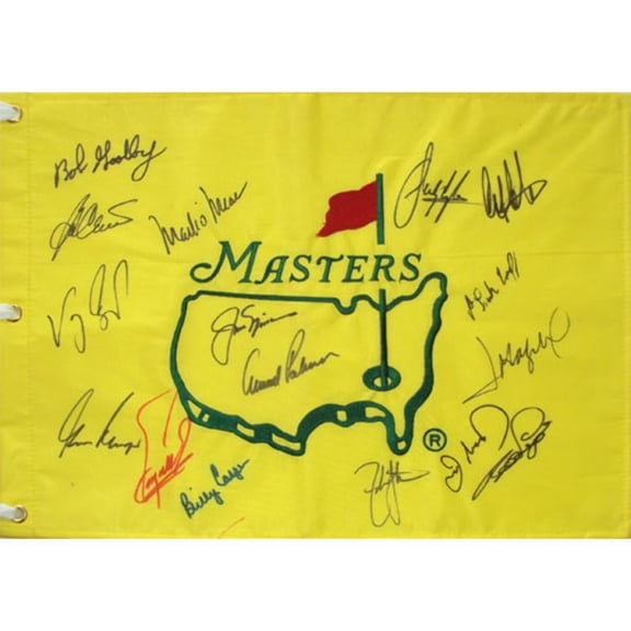 Masters Golf Pin Flag Autographed by 16 Former Champions #18
