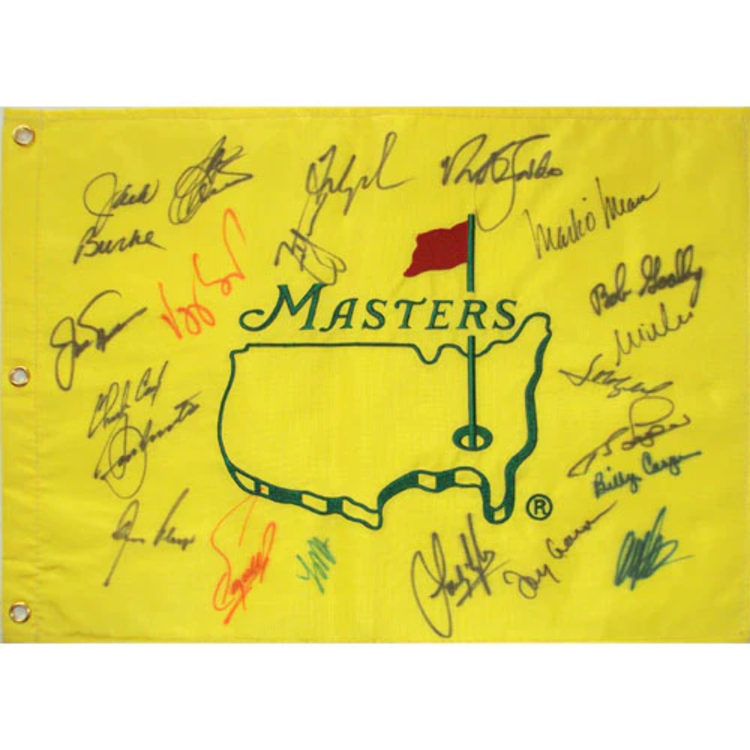 Masters Golf Pin Flag Autographed by 21 Former Champions 16
