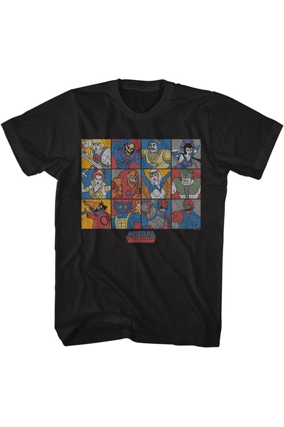 Masters Of The Universe Character Blocks Black Adult T-Shirt