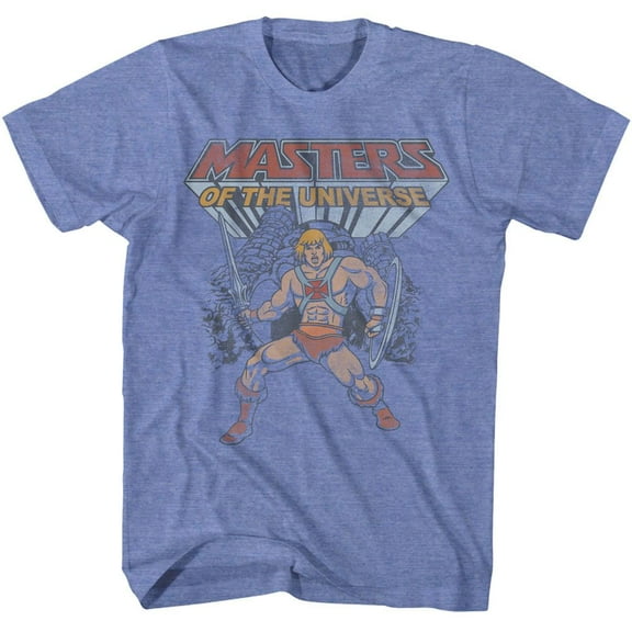 Masters Of The Universe He Man And Grayskull Light Blue Heather Adult T-Shirt Xl