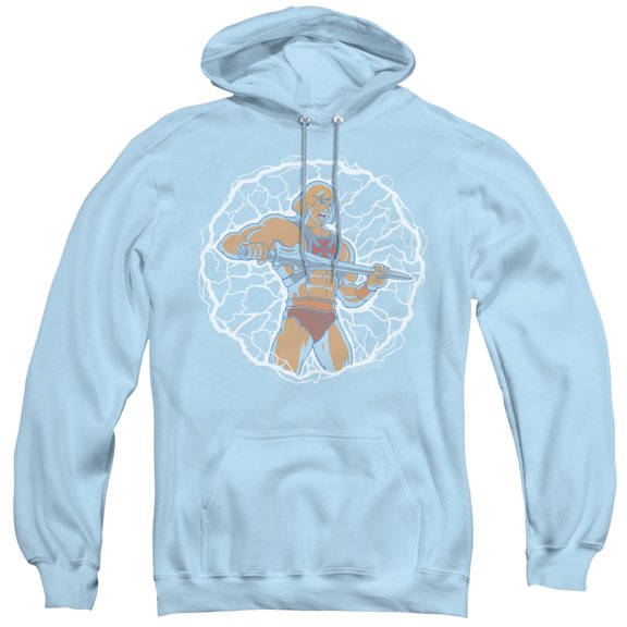 Masters Of The Universe/Lightning Power Adult Pullover Hoodie Sweatshirt-Light Blue