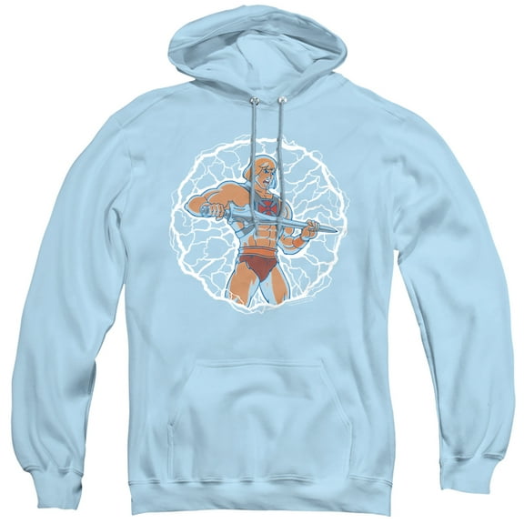 Masters Of The Universe Lightning Power Unisex Adult Pull-Over Hoodie, Light Blue, 2X-Large