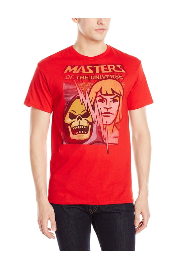 Masters Of the Universe Mens T-Shirt - Half HE-Man Half Skeletor Face Image (Small, Red)