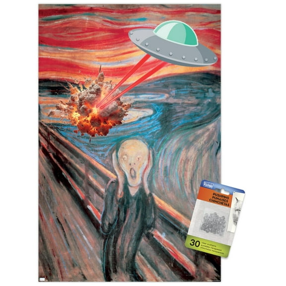 Masters Redux - The Scream UFO Wall Poster with Push Pins, 14.725" x 22.375"