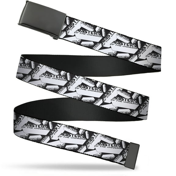 Adjustable Belt, Clamp Buckle, Cut-to-Fit, MASTERS OF THE UNIVERSE Brick Logo Stacked White Black