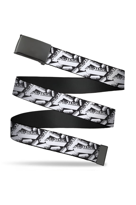 Adjustable Belt, Clamp Buckle, Cut-to-Fit, MASTERS OF THE UNIVERSE Brick Logo Stacked White Black