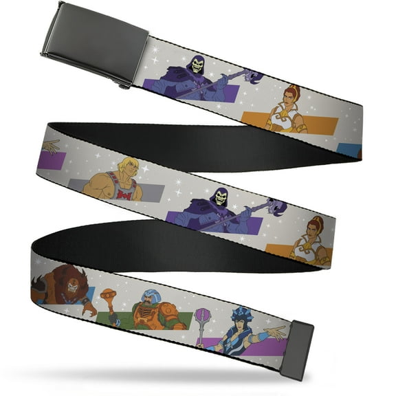 Adjustable Belt, Clamp Buckle, Cut-to-Fit, MOTU Heroes and Villains Poses White Multi Color