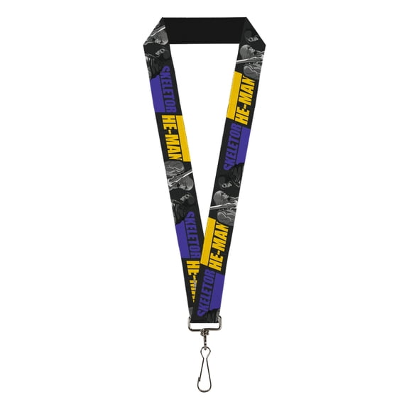 Masters of the Universe Lanyard, He Man and Skeletor Face Off Pose Black Grays Blue Yellow, Elastic