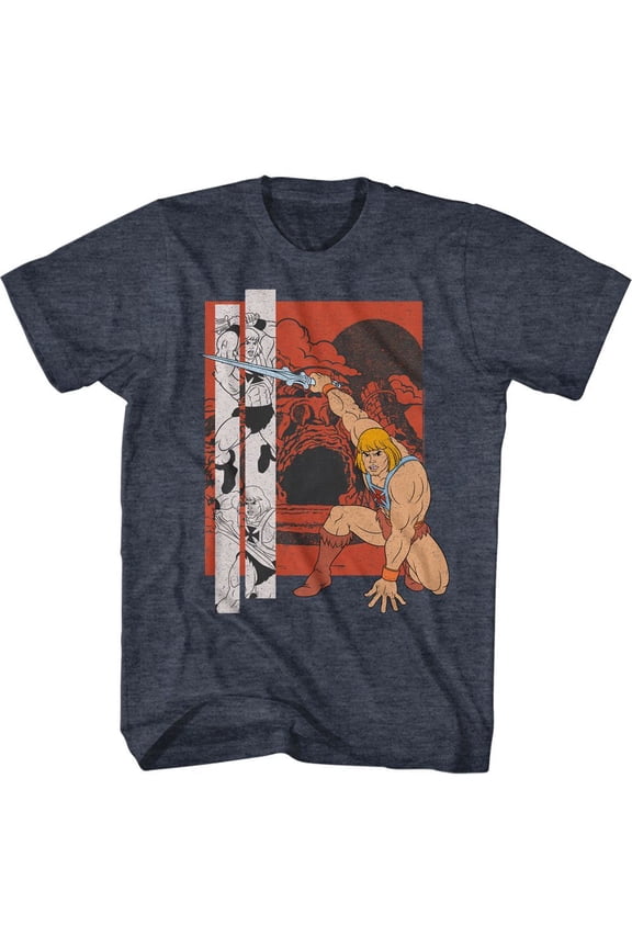 Masters of the Universe Red Square Castle Gray Skull Navy Heather T-Shirt