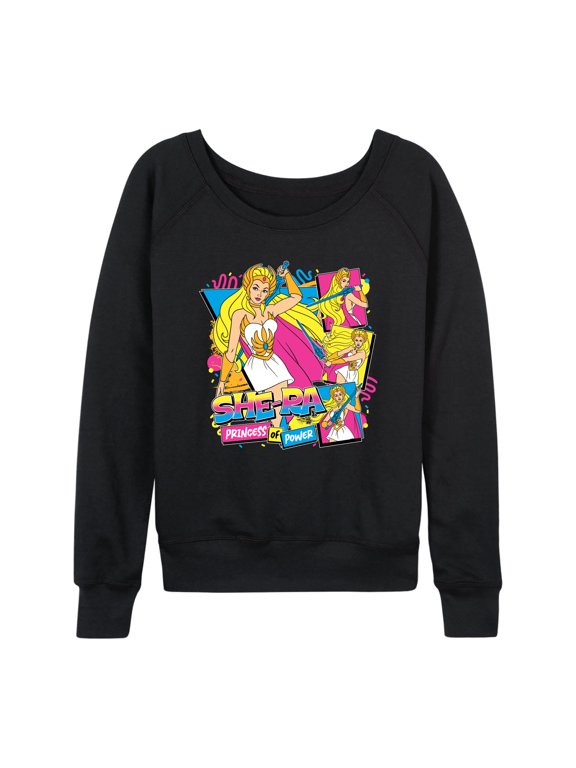 - She-Ra 80s Bootleg Women's Lightweight French Terry Wide Neck Long Sleeve Graphic Shirt
