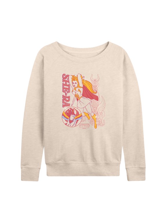 - She-Ra Women's Lightweight French Terry Wide Neck Long Sleeve Graphic Shirt