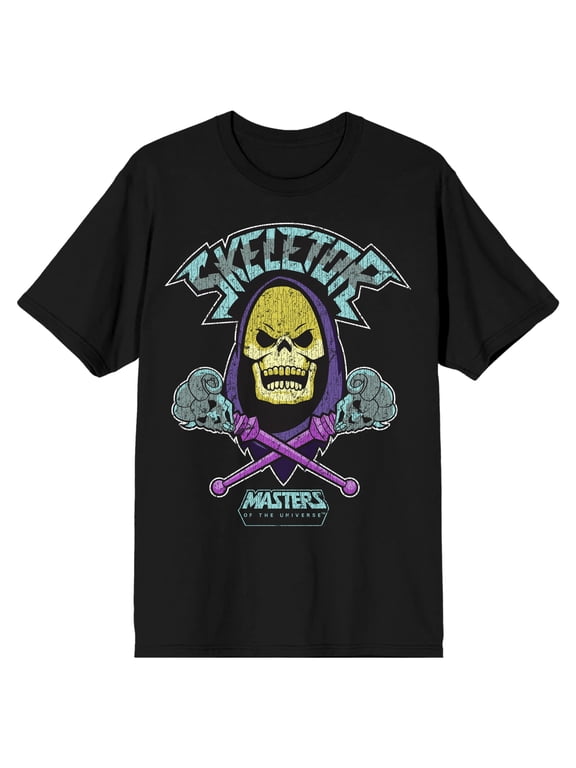 Masters of the Universe Skeletor Men's Graphic Tee Vintage Distressed Screen Print Short Sleeve Crew Neck T-Shirt-XL