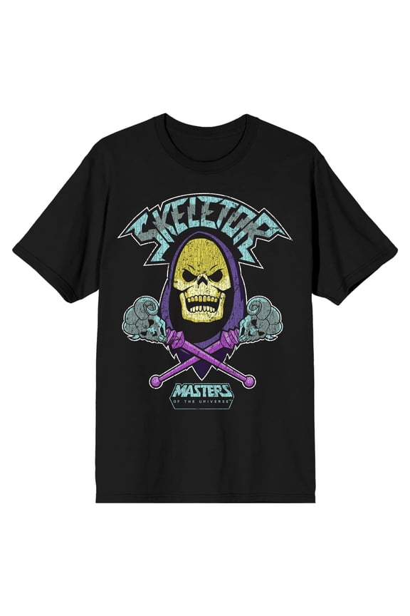 Masters of the Universe Skeletor Men's Graphic Tee Vintage Distressed Screen Print Short Sleeve Crew Neck T-Shirt-XS