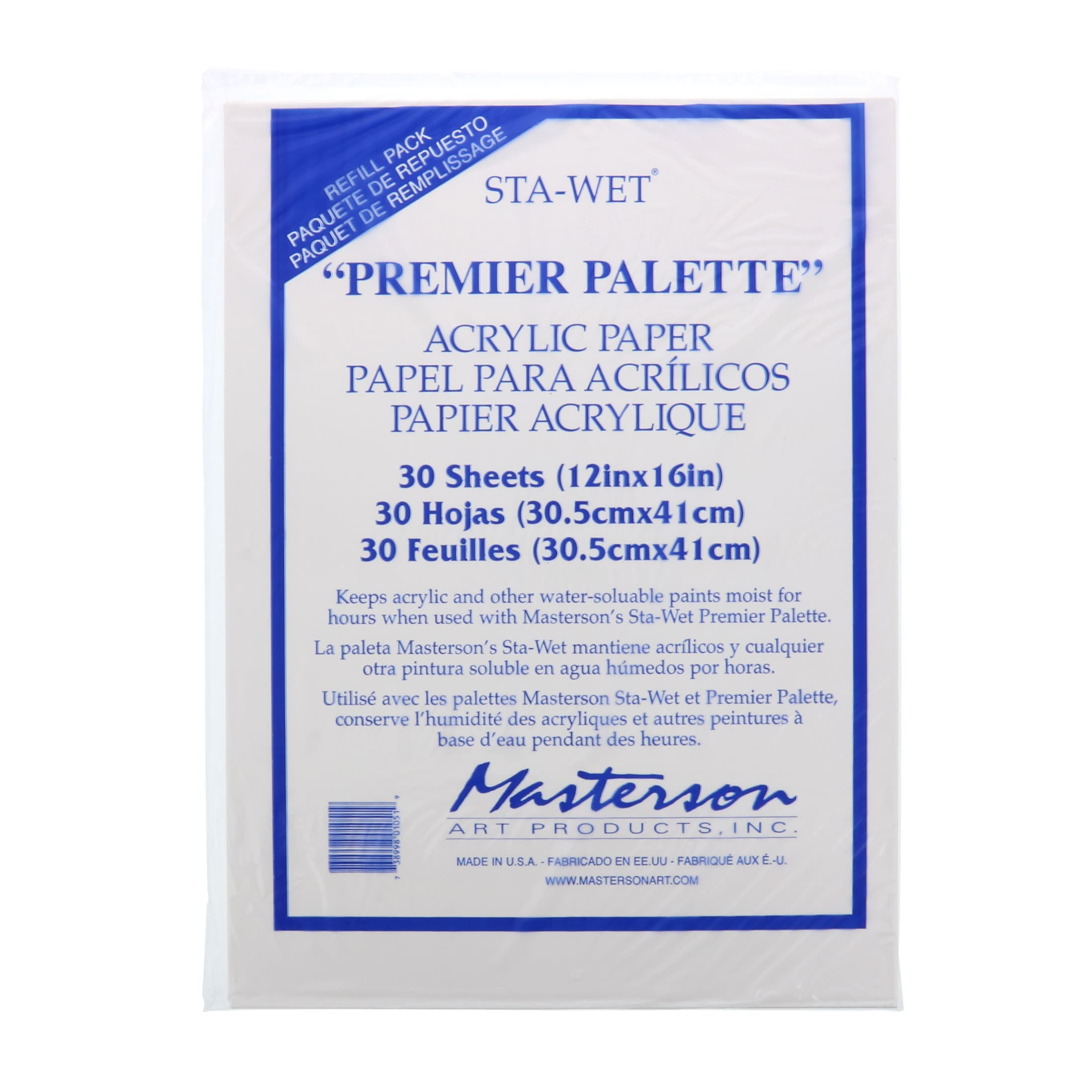 Masterson Sta-Wet Premier Palette Acrylic Refill Sheets, 30 Sheets